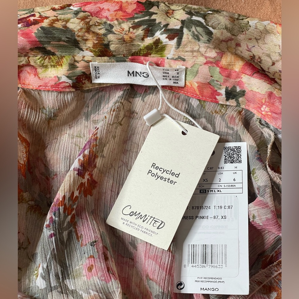 Mango Floral Maxi Dress Size 2 XS NWT Belted Long Sleeve Romantic Garden Party - Picture 7 of 10